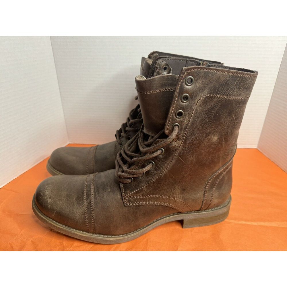 New STEVE MADDEN Men's Troopa Brown Lace Combat Leather Boots Sz 11.5 -MSRP $130